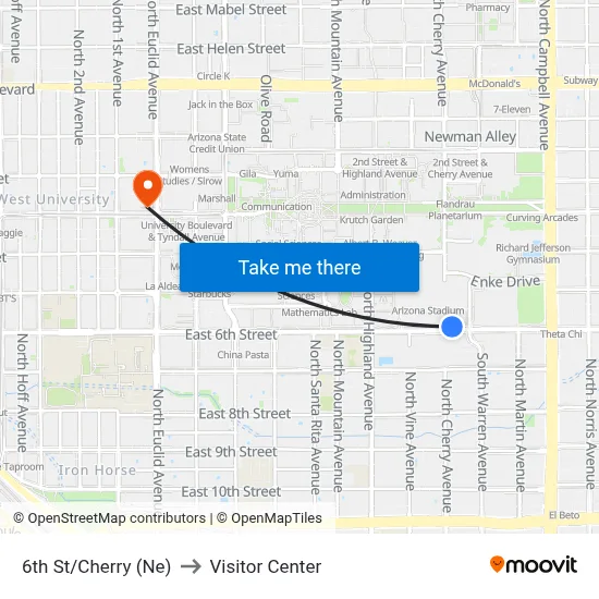 6th St/Cherry (Ne) to Visitor Center map