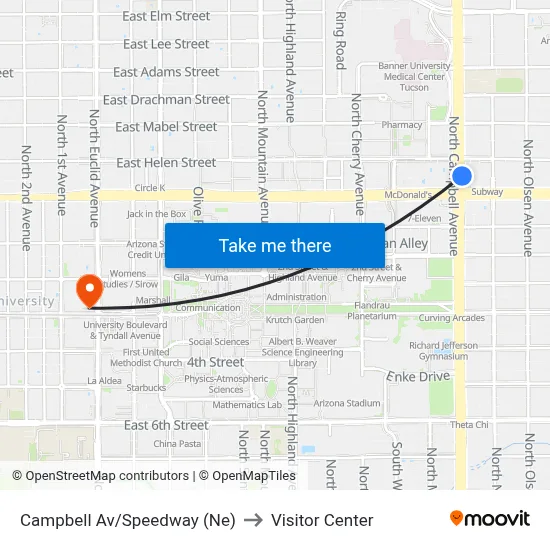 Campbell Av/Speedway (Ne) to Visitor Center map