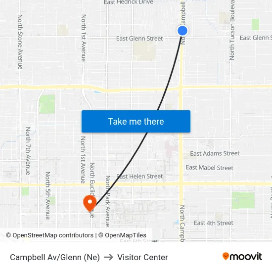 Campbell Av/Glenn (Ne) to Visitor Center map