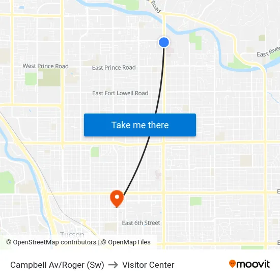 Campbell Av/Roger (Sw) to Visitor Center map