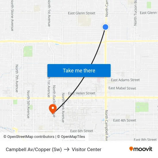 Campbell Av/Copper (Sw) to Visitor Center map