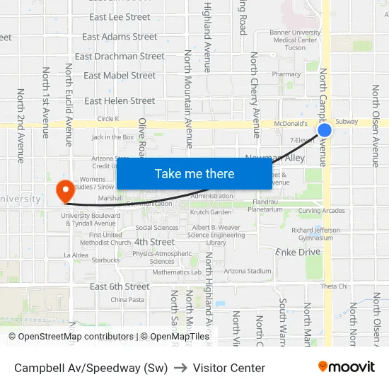 Campbell Av/Speedway (Sw) to Visitor Center map