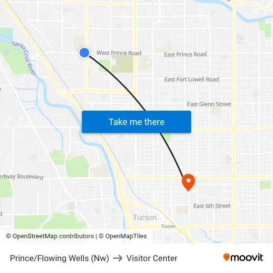 Prince/Flowing Wells (Nw) to Visitor Center map