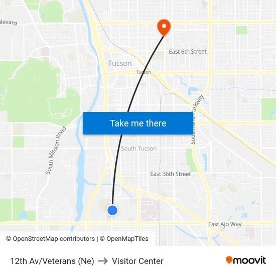 12th Av/Veterans (Ne) to Visitor Center map