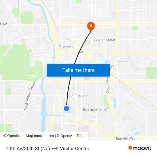 10th Av/36th St (Ne) to Visitor Center map
