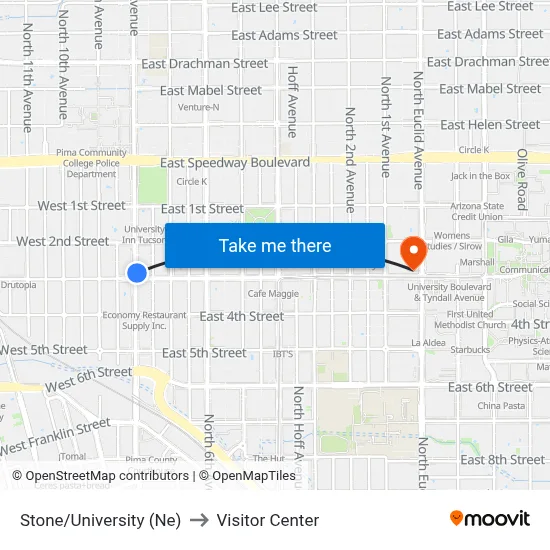 Stone/University (Ne) to Visitor Center map