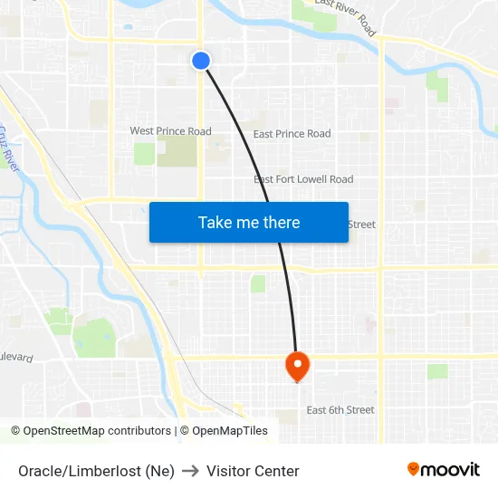 Oracle/Limberlost (Ne) to Visitor Center map