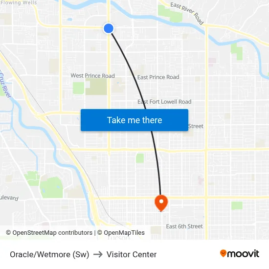 Oracle/Wetmore (Sw) to Visitor Center map