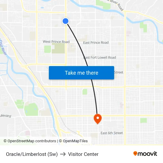 Oracle/Limberlost (Sw) to Visitor Center map