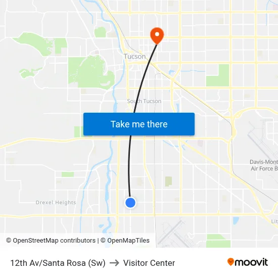 12th Av/Santa Rosa (Sw) to Visitor Center map
