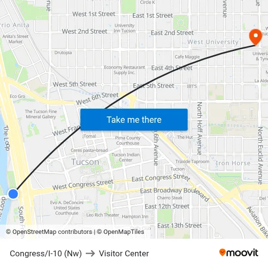 Congress/I-10 (Nw) to Visitor Center map
