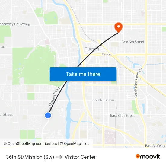 36th St/Mission (Sw) to Visitor Center map