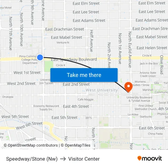 Speedway/Stone (Nw) to Visitor Center map