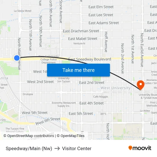 Speedway/Main (Nw) to Visitor Center map