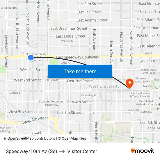 Speedway/10th Av (Se) to Visitor Center map