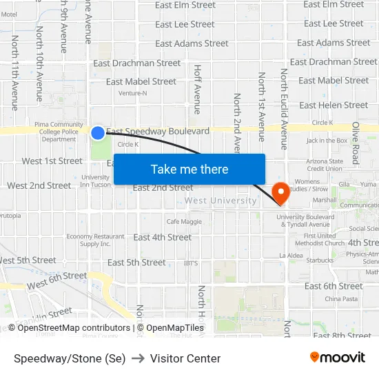 Speedway/Stone (Se) to Visitor Center map