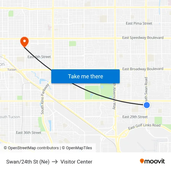 Swan/24th St (Ne) to Visitor Center map