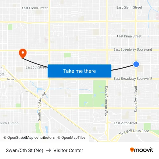 Swan/5th St (Ne) to Visitor Center map