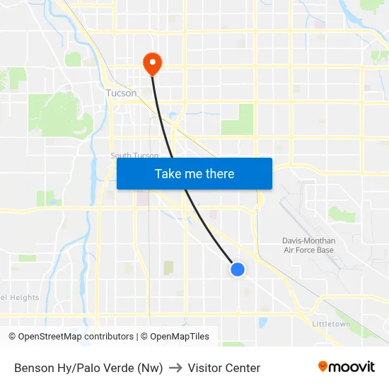 Benson Hy/Palo Verde (Nw) to Visitor Center map