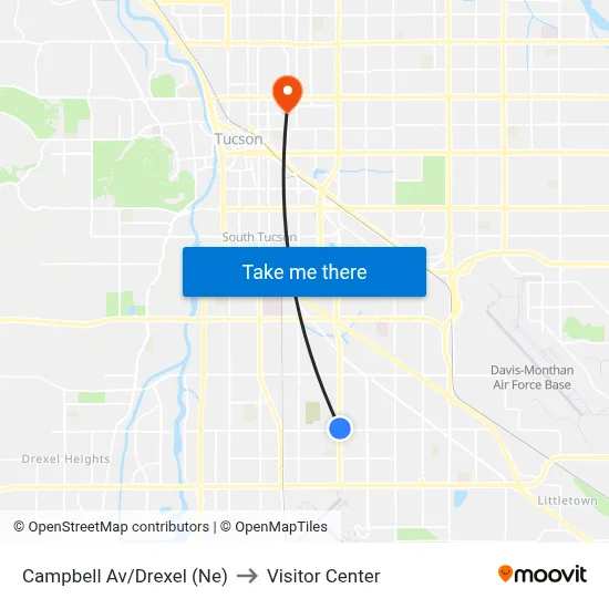 Campbell Av/Drexel (Ne) to Visitor Center map