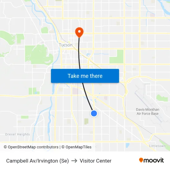 Campbell Av/Irvington (Se) to Visitor Center map