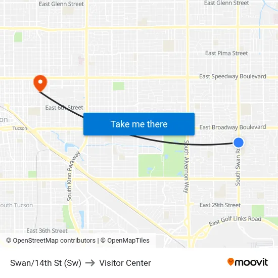 Swan/14th St (Sw) to Visitor Center map