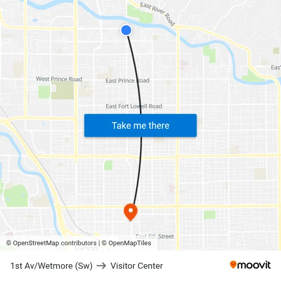 1st Av/Wetmore (Sw) to Visitor Center map