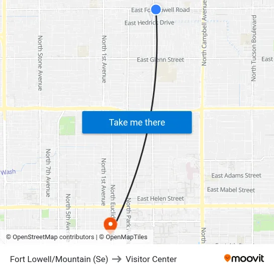 Fort Lowell/Mountain (Se) to Visitor Center map