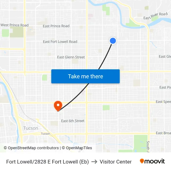 Fort Lowell/2828 E Fort Lowell (Eb) to Visitor Center map
