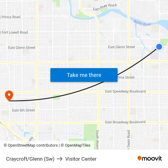 Craycroft/Glenn (Sw) to Visitor Center map