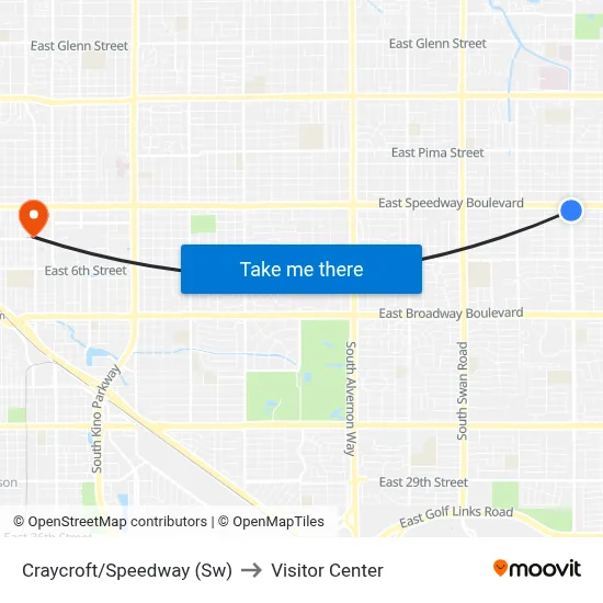 Craycroft/Speedway (Sw) to Visitor Center map