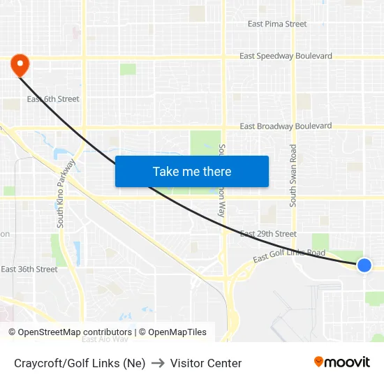Craycroft/Golf Links (Ne) to Visitor Center map