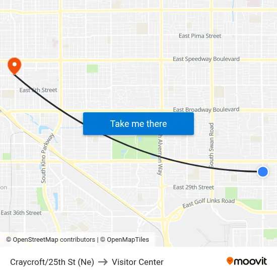 Craycroft/25th St (Ne) to Visitor Center map