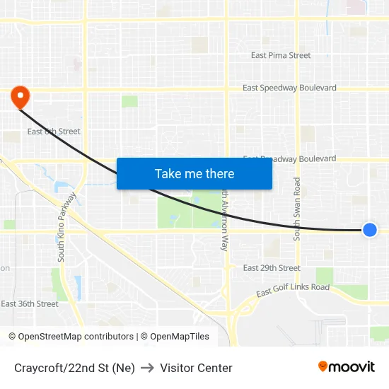 Craycroft/22nd St (Ne) to Visitor Center map