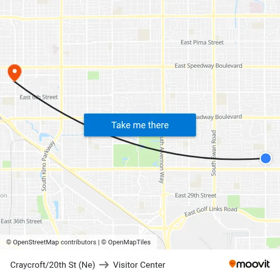 Craycroft/20th St (Ne) to Visitor Center map