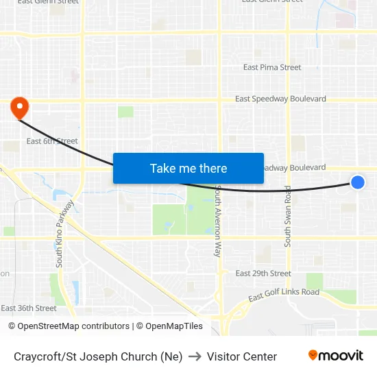 Craycroft/St Joseph Church (Ne) to Visitor Center map