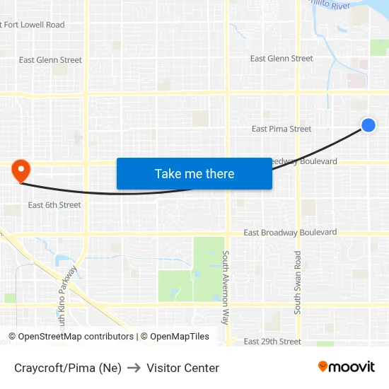 Craycroft/Pima (Ne) to Visitor Center map