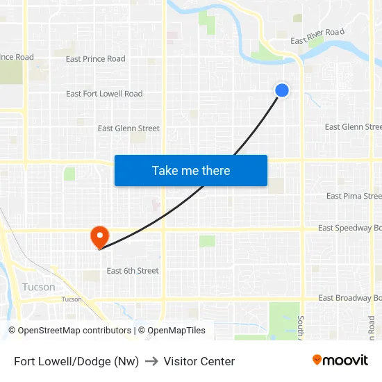 Fort Lowell/Dodge (Nw) to Visitor Center map