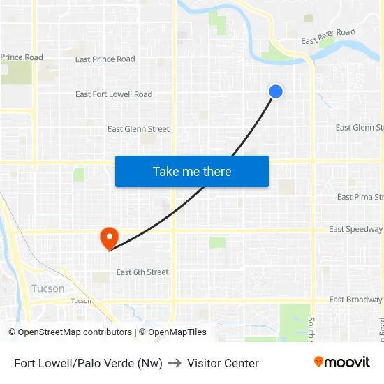 Fort Lowell/Palo Verde (Nw) to Visitor Center map