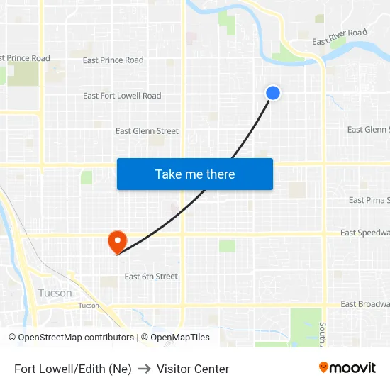 Fort Lowell/Edith (Ne) to Visitor Center map