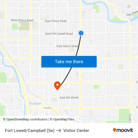 Fort Lowell/Campbell (Se) to Visitor Center map