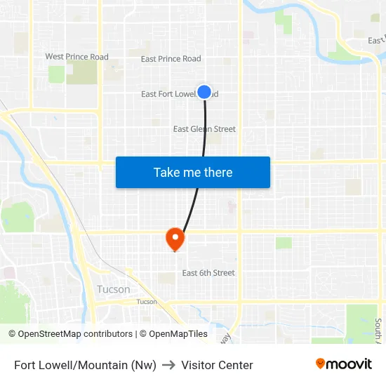 Fort Lowell/Mountain (Nw) to Visitor Center map