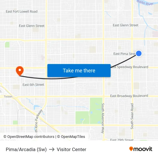 Pima/Arcadia (Sw) to Visitor Center map