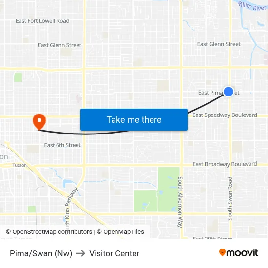 Pima/Swan (Nw) to Visitor Center map