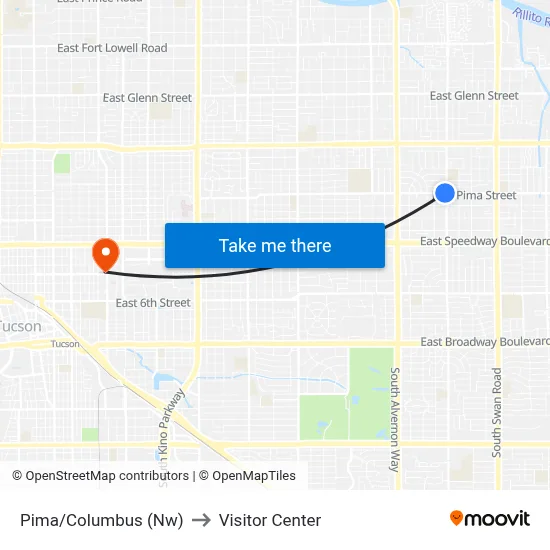 Pima/Columbus (Nw) to Visitor Center map