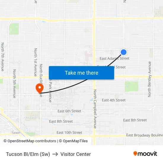 Tucson Bl/Elm (Sw) to Visitor Center map