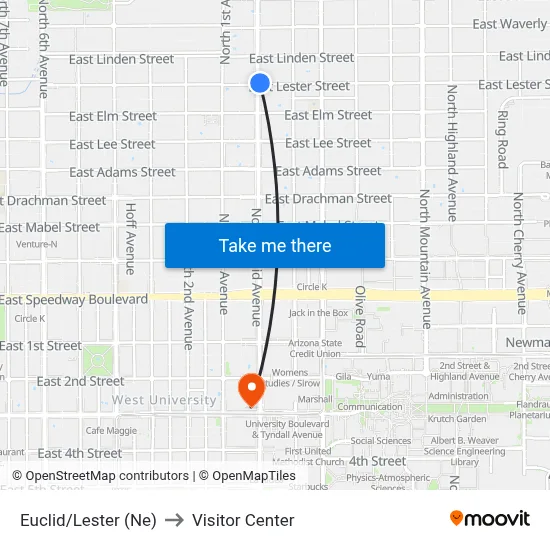 Euclid/Lester (Ne) to Visitor Center map