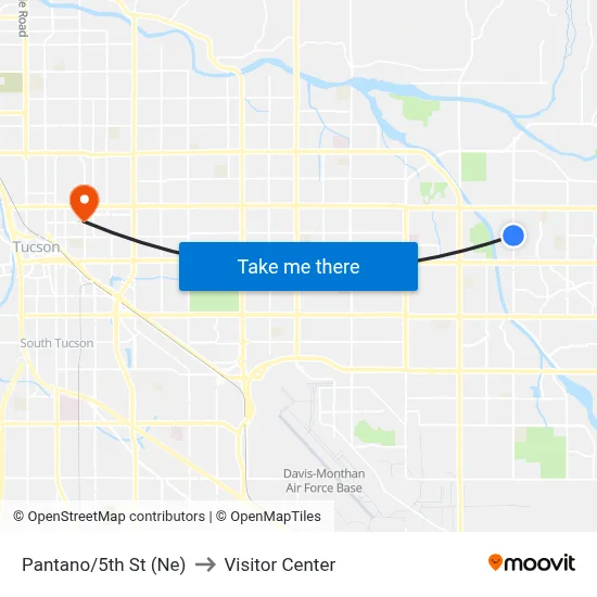 Pantano/5th St (Ne) to Visitor Center map
