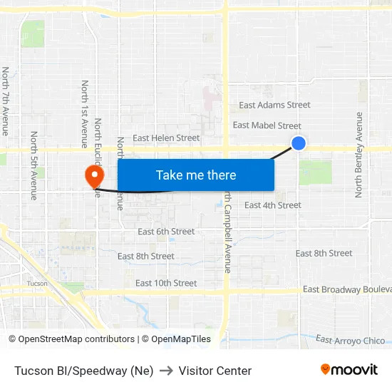 Tucson Bl/Speedway (Ne) to Visitor Center map