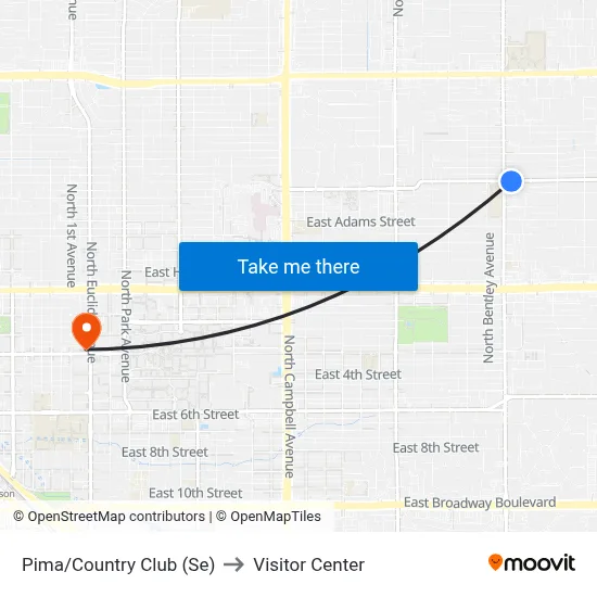 Pima/Country Club (Se) to Visitor Center map
